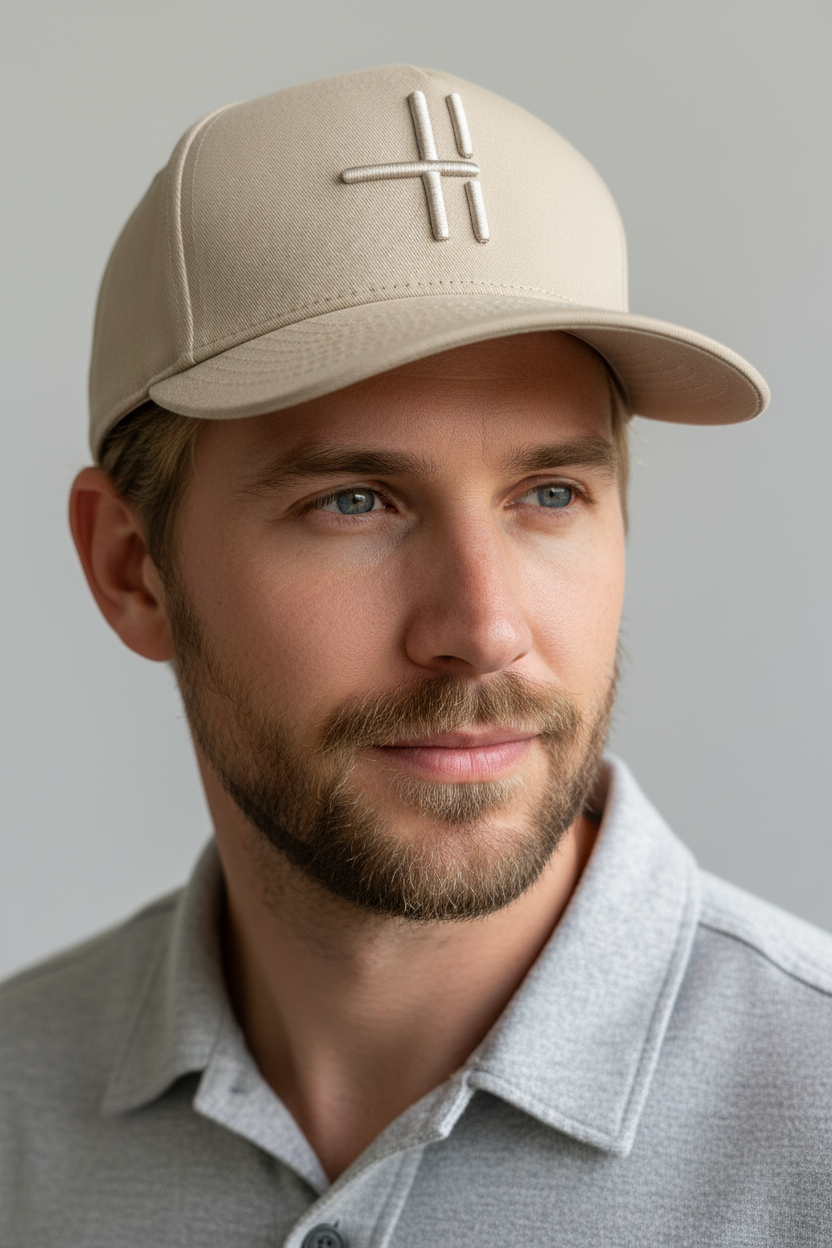 Blond mann med beige caps
